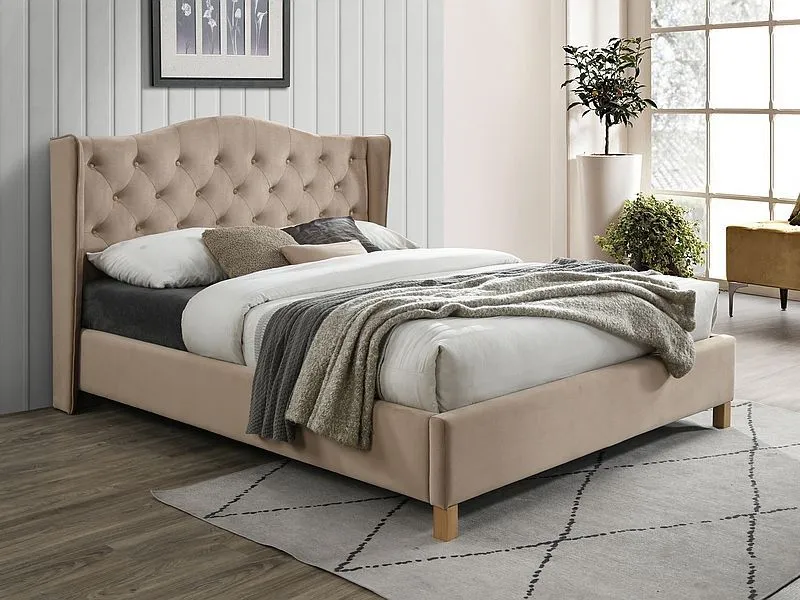Кровать Signal ASPEN VELVET BLUVEL 28 (бежевый/дуб) 160/200