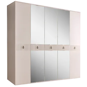Шкаф 5-ти дверный с зеркалом Римини СОЛО (Бежевый/Серебро) РМШ1/5(s)