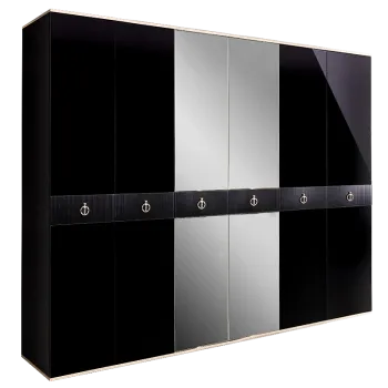 Шкаф 6-ти дверный с зеркалом Римини СОЛО (Черный/Серебро) РМШ1/6(s)
