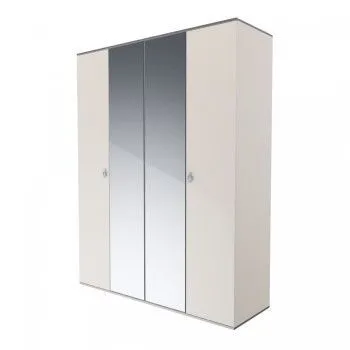 Шкаф 4-х дверный с зеркалом Римини (Слоновая кость/Серебро) РМШ1/4