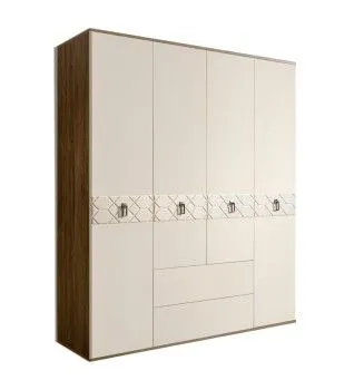 Шкаф 4-х дверный с ящиками Bogemia Woodline Fa (Слоновая кость/Хром) БМШ2/41