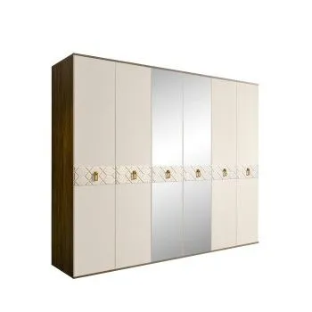 Шкаф 6-ти дв. с зеркалами Bogemia Woodline Fa (Слоновая кость/Золото) БМШ1/6(Fa)