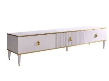Тумба под телевизор 3 ящика Римини СОЛО (Белый/Золото) РМТ-4(s)