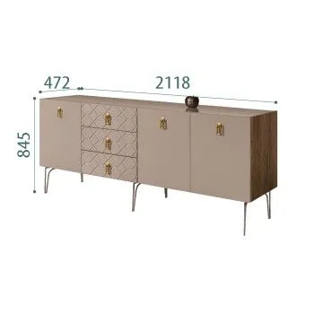 Комод 2.1м Bogemia Woodline Fa (Мокка) (Lakobel/Золото) БМКМ-5