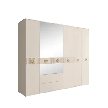 Шкаф 6-ти дверный с зеркалами, с ящиками, Bogemia Fillini (Слоновая кость/Золото) БМШ1/61(Fi)