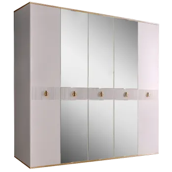 Шкаф 5-ти дверный с зеркалом Римини СОЛО (Белый/Золото) РМШ1/5(s)