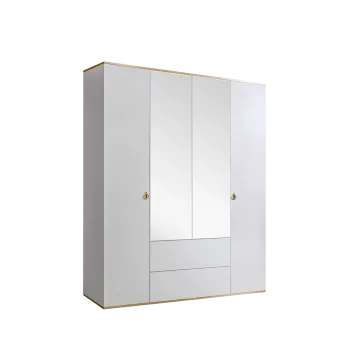 Шкаф 4-х дверный с зеркалом, с ящиками Римини (Белый/Золото) РМШ1/41