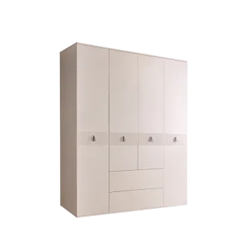Шкаф 4-х дверный с ящиками Римини СОЛО (Бежевый/Серебро) РМШ2/41(s)