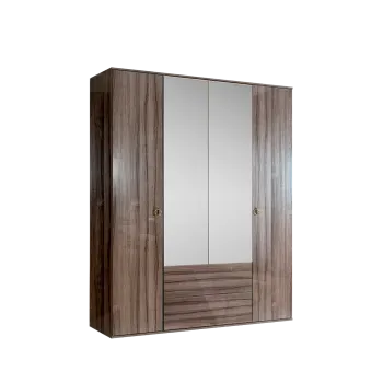 Шкаф 4-х дверный с зеркалом, с ящиками Римини (Орех империя/Золото) РМШ1/41