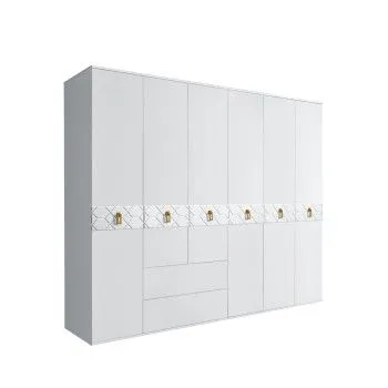 Шкаф 6-ти дверный с ящиками, Bogemia Farfalle (Белый/Золото) БМШ2/61(Fa)