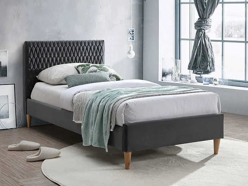 Кровать Signal AZURRO VELVET BLUVEL 14 (серый/дуб) 90/200