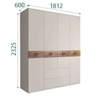 Шкаф 4-х дверный с ящиками, Bogemia Wood Fi (Шелк/Хром) БМШ2/41(Wo)