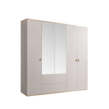 Шкаф 5-ти дверный с зеркалом, с ящиками Римини (Слоновая кость/Золото) РМШ1/51