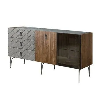 Комод 1.6м Bogemia Woodline Wood Fa (Серый) (Novabuk/Черный) БМКМ-4[5][10]