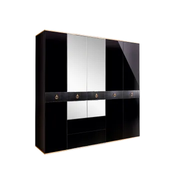 Шкаф 5-ти дверный с зеркалом, с ящиками Римини СОЛО (Черный/Золото) РМШ1/51(s)