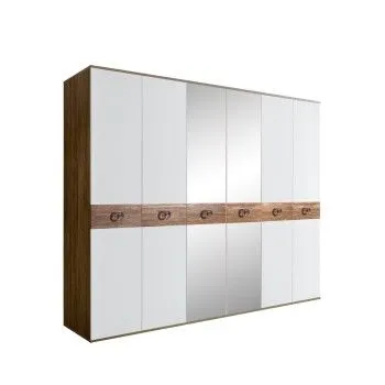 Шкаф 6-ти дв. с зеркалами Bogemia Woodline Wood Fi (Белый/Хром) БМШ1/6(Wo)