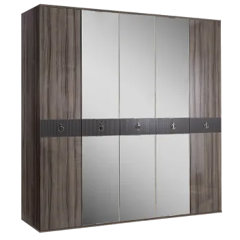 Шкаф 5-ти дверный с зеркалом Римини СОЛО (Орех империя/Серебро) РМШ1/5(s)