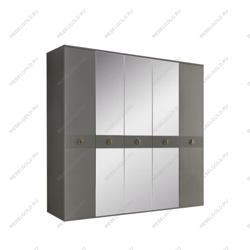 Шкаф 5-ти дверный с зеркалом Римини СОЛО (Серый/Золото) РМШ1/5(s)