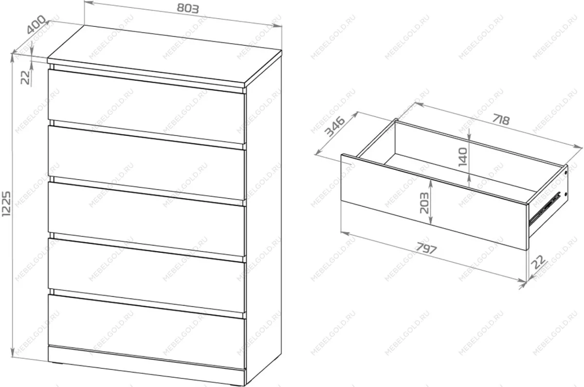 Комод ВАРМА, 5 ящиков, 80х123х40 см, эмаль белая | изображение 6