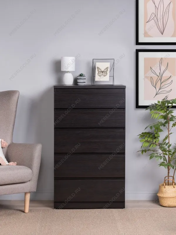 Комод Кастор, 5 ящиков, 65х40х112 см, черно-коричневый, дуб венге | изображение 16