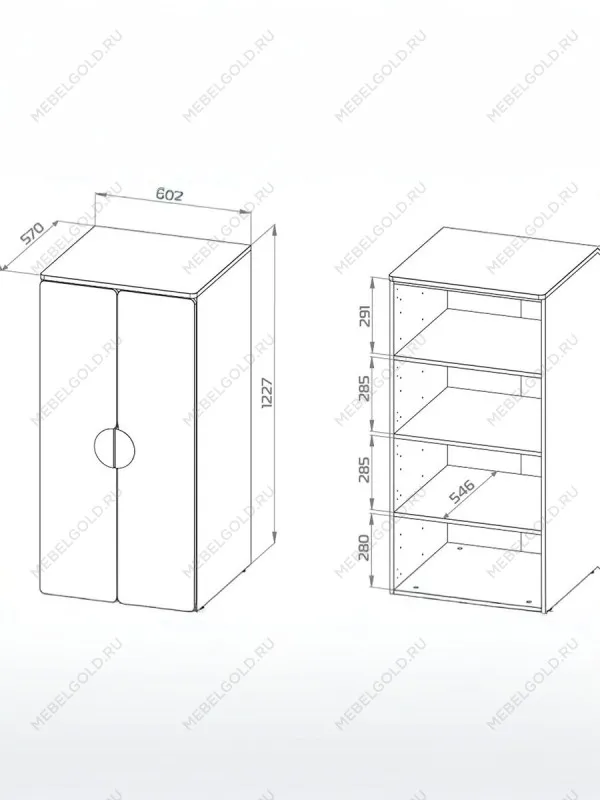 Шкаф распашной Пикси, с двумя дверьми и тремя полками 60х57х120, озорной василек | изображение 8