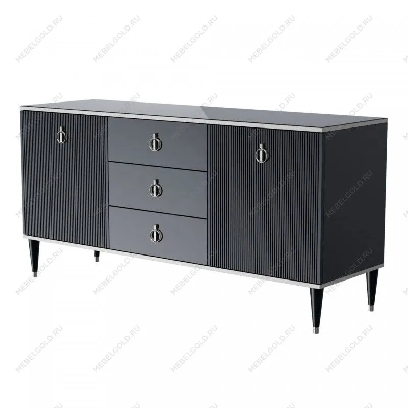Комод для гостиной 1.6м Римини СОЛО (Черный/Серебро) РМКМ-4(s)
