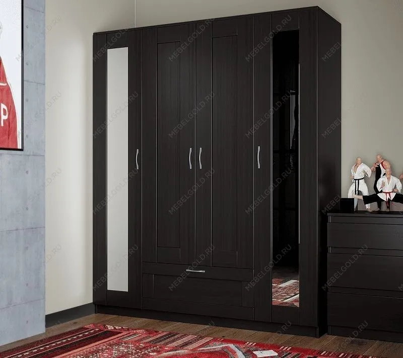 БРИМНЭС / СИРИУС Шкаф ИКЕА / IKEA комбинированный 4 двери и 1 ящик Дуб Венге (с 2 зеркалами) | изображение 4