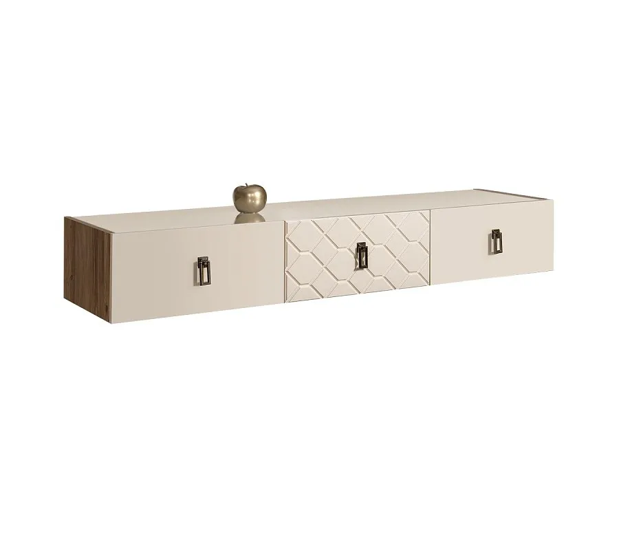 Тумба телевизионная 1.6м Bogemia Woodline Fly Fa (Слоновая кость) (Lakobel/Черный) БМТ-1[10]