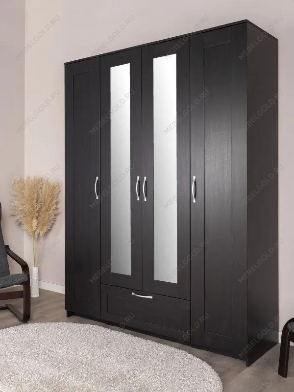 Шкаф Сириус, 4 двери и 1 ящик с зеркалом, 156х59х220 см, черно-коричневый, дуб венге | изображение 7