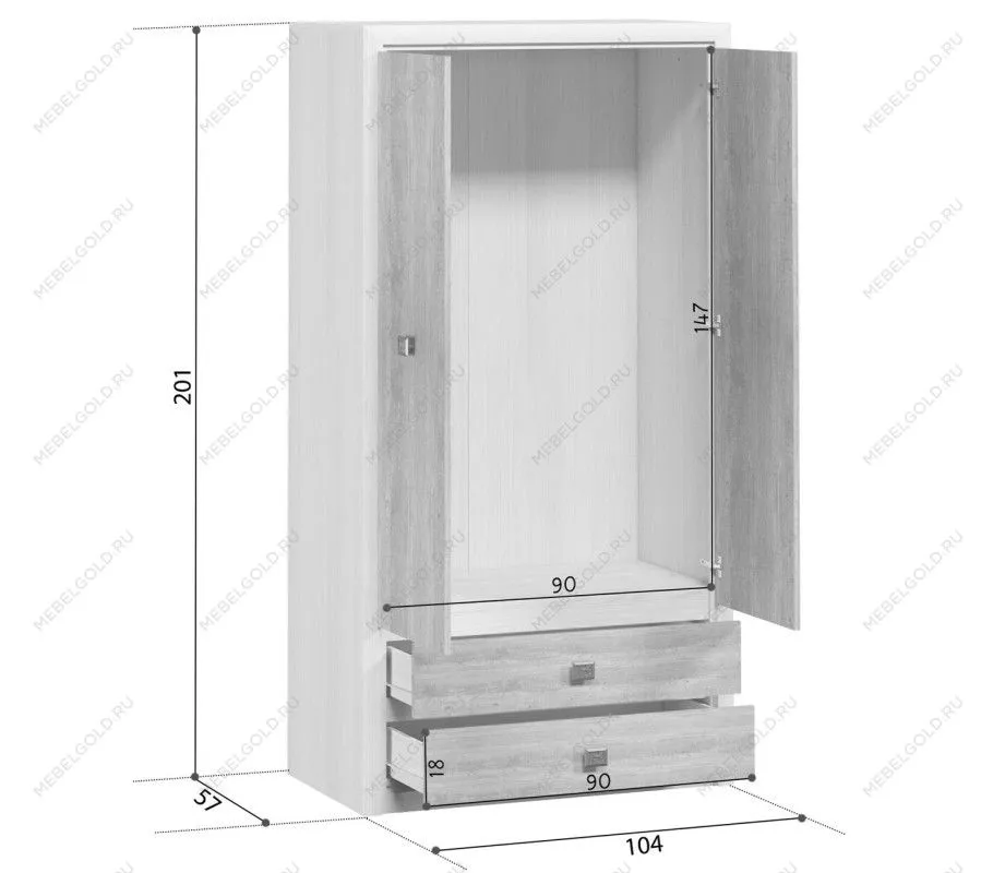 Шкаф платяной Коен SZF 2D2S Венге/Штрокс (NEW) | изображение 4