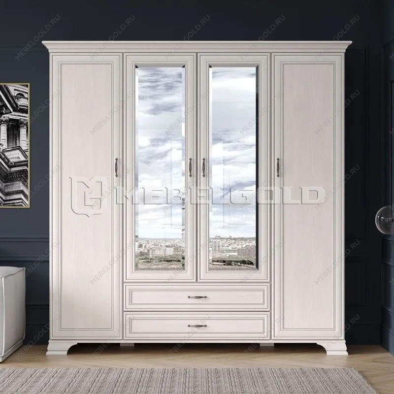 Шкаф 4-створчатый Тиффани 4D2S вудлайн кремовый | изображение 1