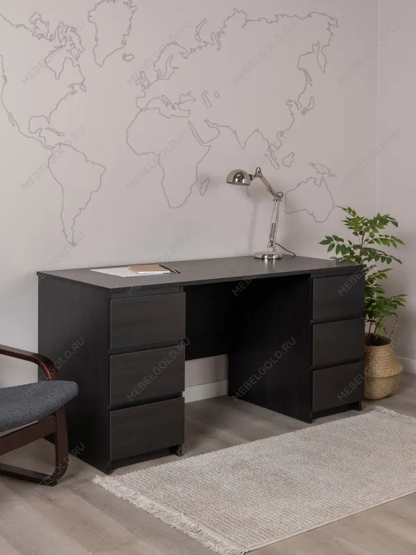 Стол письменный Кастор, 6 ящиков, 151х65х75 см, черный, дуб венге | изображение 1