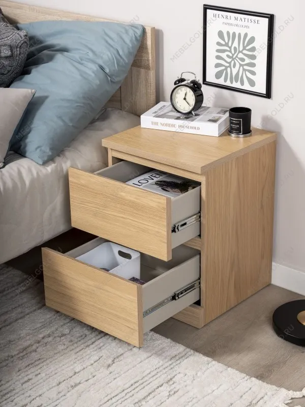 Тумба прикроватная Варма, 2 ящика, 40х55х40 см, шпон натурального дерева, дуб беленый | изображение 5