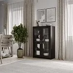 Тумба Сириус, 2 двери со стеклом, 78х41х124 см, дуб венге, черно-коричневая | изображение 5