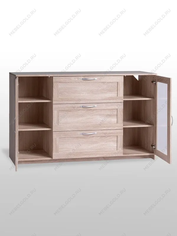 Тумба Сириус, 2 двери со стеклом и 3 ящика, 156х41х95 см, дуб сонома | изображение 10