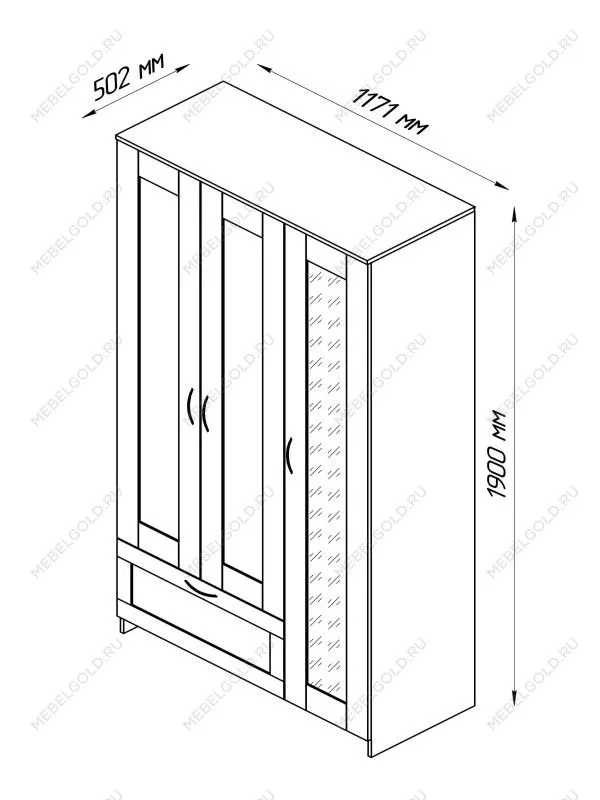 Шкаф Сириус, 3 двери и 1 ящик, 117х50х190 см, с зеркалом, дуб сонома | изображение 14