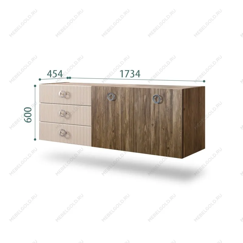 Комод 1.6м Bogemia Woodline Fly Wood Fi (Ваниль) (Novabuk/Хром) БМКМ-4