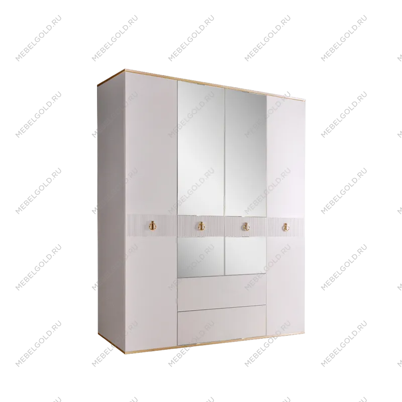 Шкаф 4-х дверный с зеркалом, с ящиками Римини СОЛО (Белый/Золото) РМШ1/41(s)