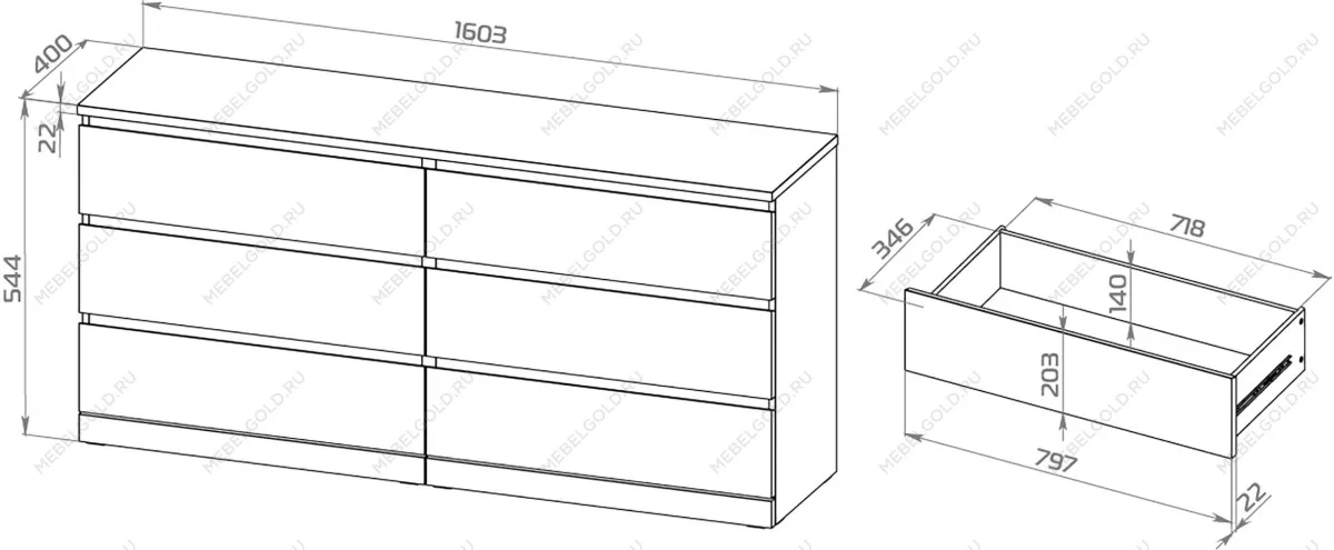 Комод Варма, 6 ящиков, горизонтальный, 160х78х40 см, эмаль серая | изображение 6