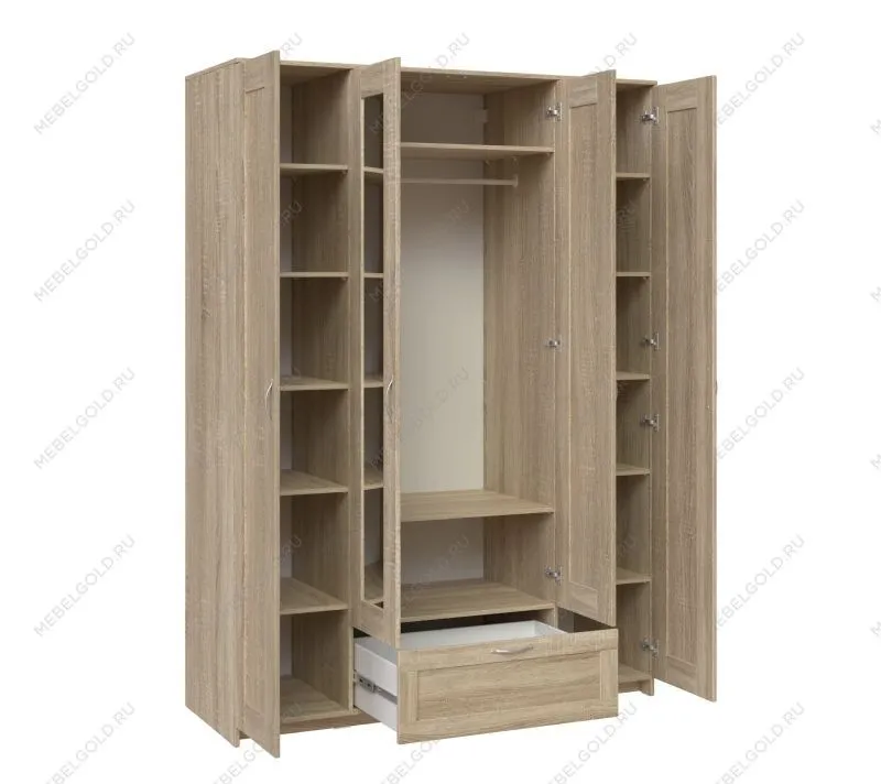 БРИМНЭС / СИРИУС Шкаф четырёхдверный ИКЕА / IKEA с одним выдвижным ящиком и двумя зеркалами, Дуб Сонома | изображение 2