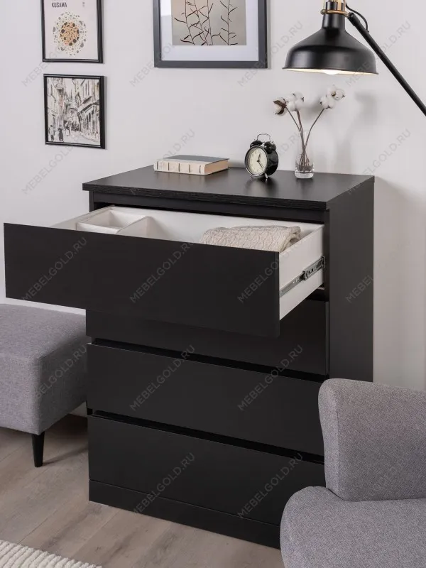 Комод Варма, 4 ящика, 80х100х40 см, шпон натурального дерева, ясень черный | изображение 9