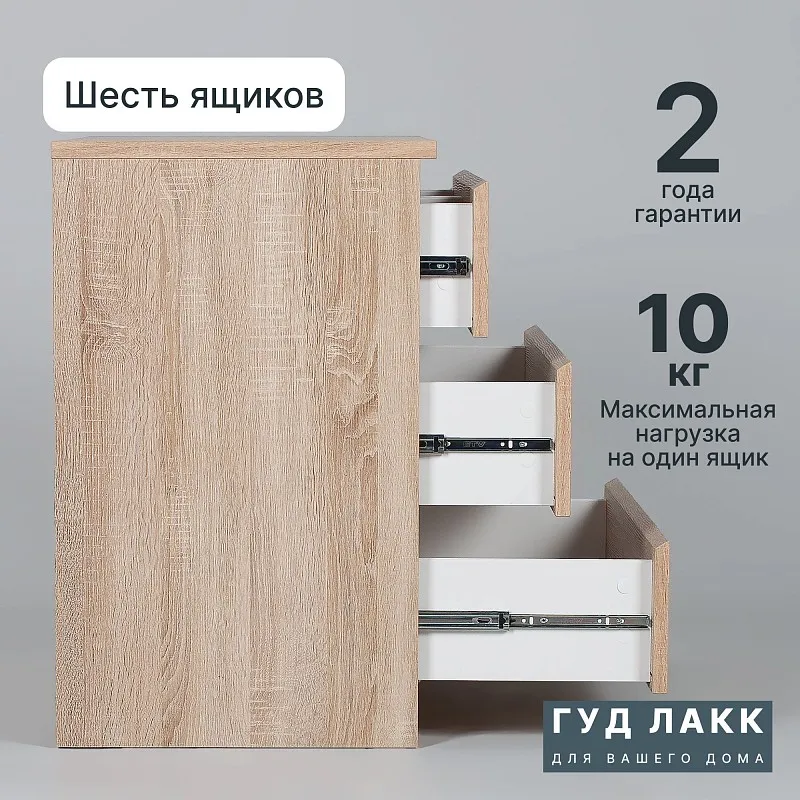 Комод Мальта, 6 ящиков, горизонтальный, с доводчиками, 160х48х76 см, дуб сонома | изображение 7