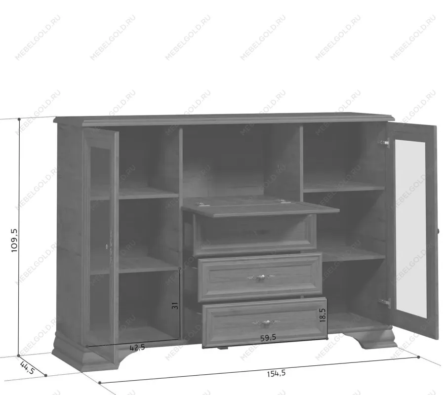 Центральный склад - Комод-бар Кентаки KOM2W3S1B каштан | изображение 1