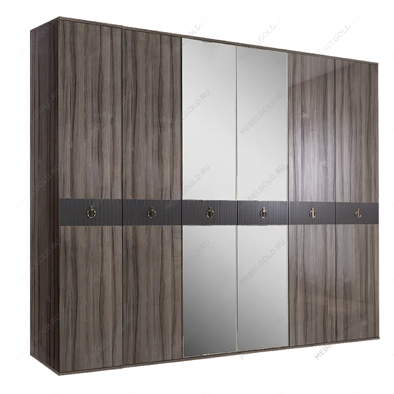 Шкаф 6-ти дверный с зеркалом Римини СОЛО (Орех империя/Золото) РМШ1/6(s)