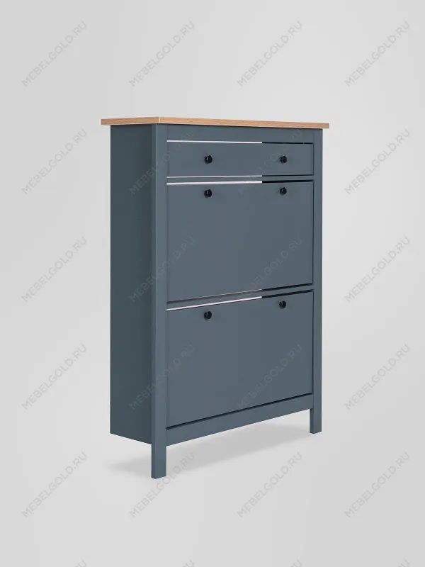 Обувница Сага с 2 откидными ящиками 92х122 темно-бирюзовая-ясень | изображение 6