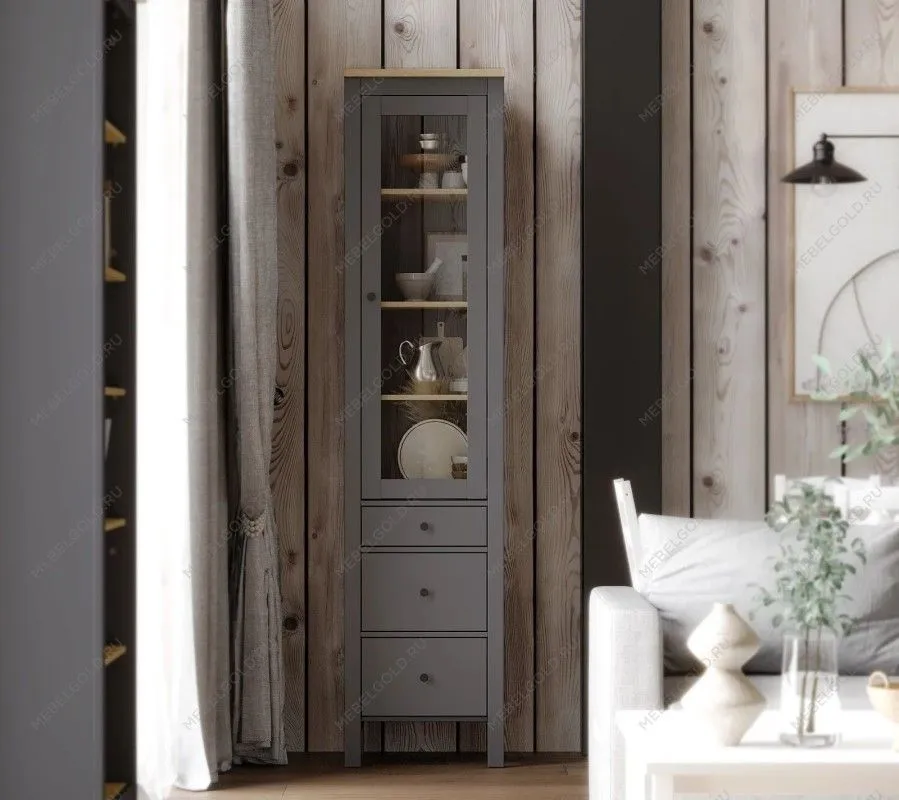 САГА шкаф с витриной 50 серый/ясень | изображение 5