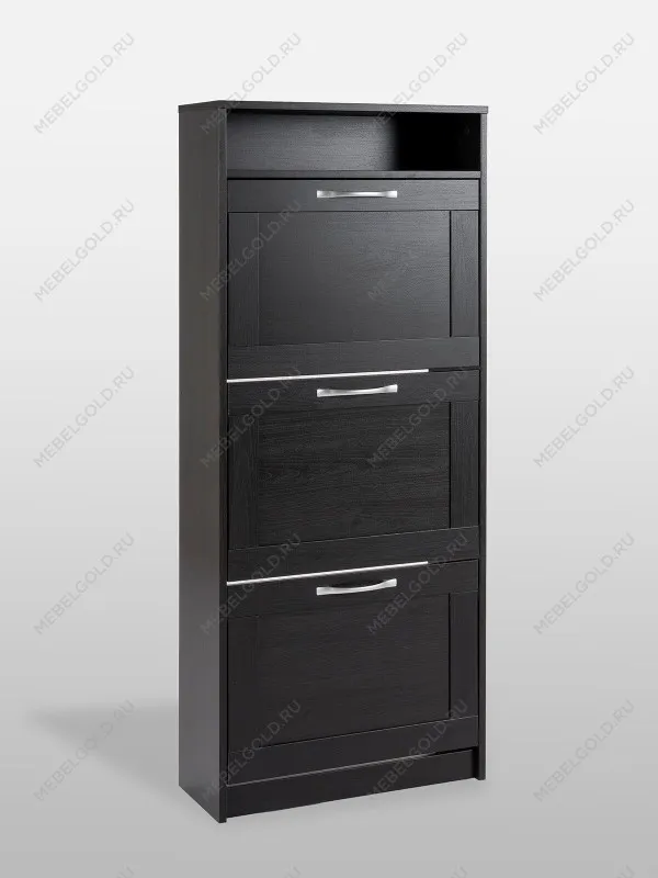 Обувница Сириус с 3 откидными ящиками, 60 х 25 х143 см, ЛДСП, дуб венге, черно-коричневая | изображение 6