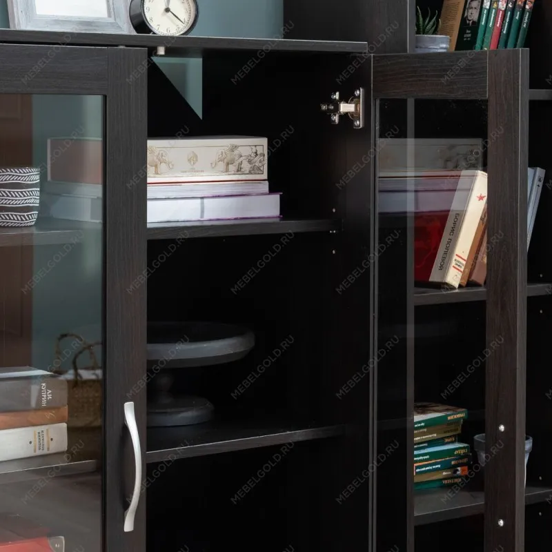 Тумба Сириус, 2 двери со стеклом, 78х41х124 см, дуб венге, черно-коричневая | изображение 3