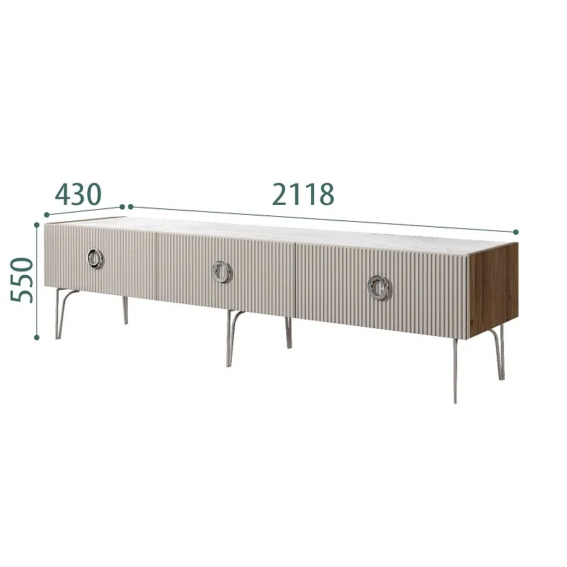 Тумба телевизионная 2.1м Bogemia Woodline Fi (Шелк) (Novabuk/Хром) БМТ-2
