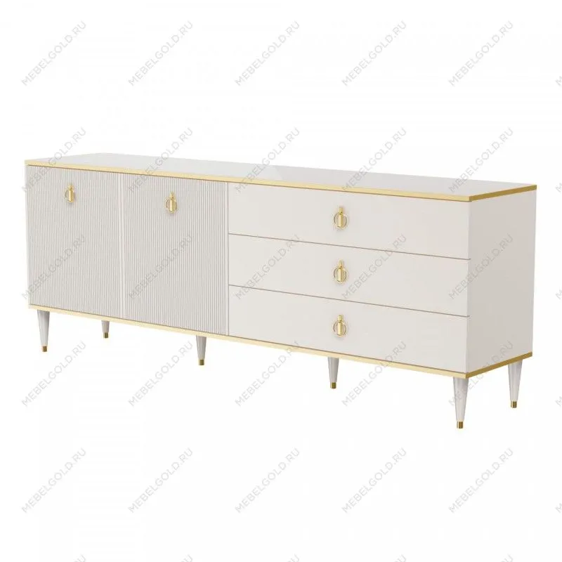 Комод для гостиной 2.1м Римини СОЛО (Слоновая кость/Золото) РМКМ-5(s)